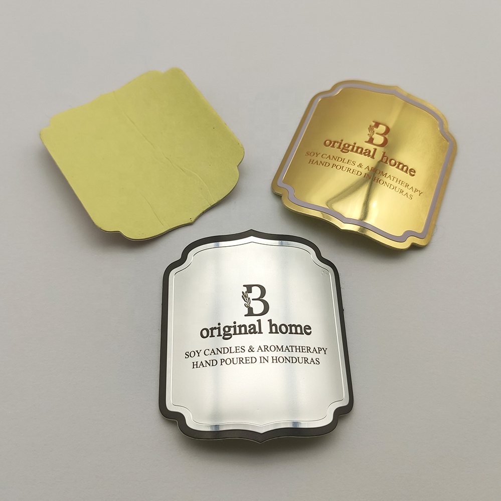 中国工厂生产的瓶用铝金属贴纸自粘金属铭牌箔压花弯曲贴纸酒标